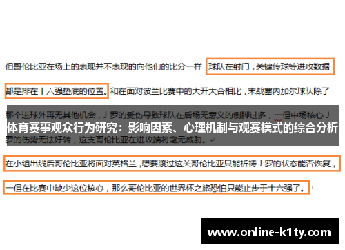 体育赛事观众行为研究：影响因素、心理机制与观赛模式的综合分析